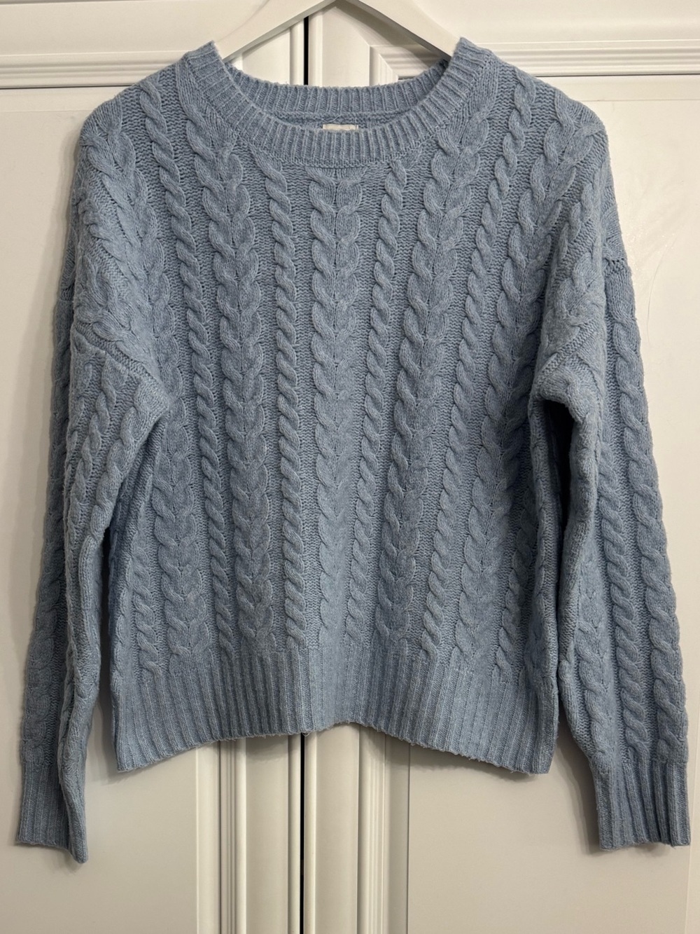 Joie Size Small Pastel Blue Cable Knit Crew Neck Sweater Preppy Casual Cozy